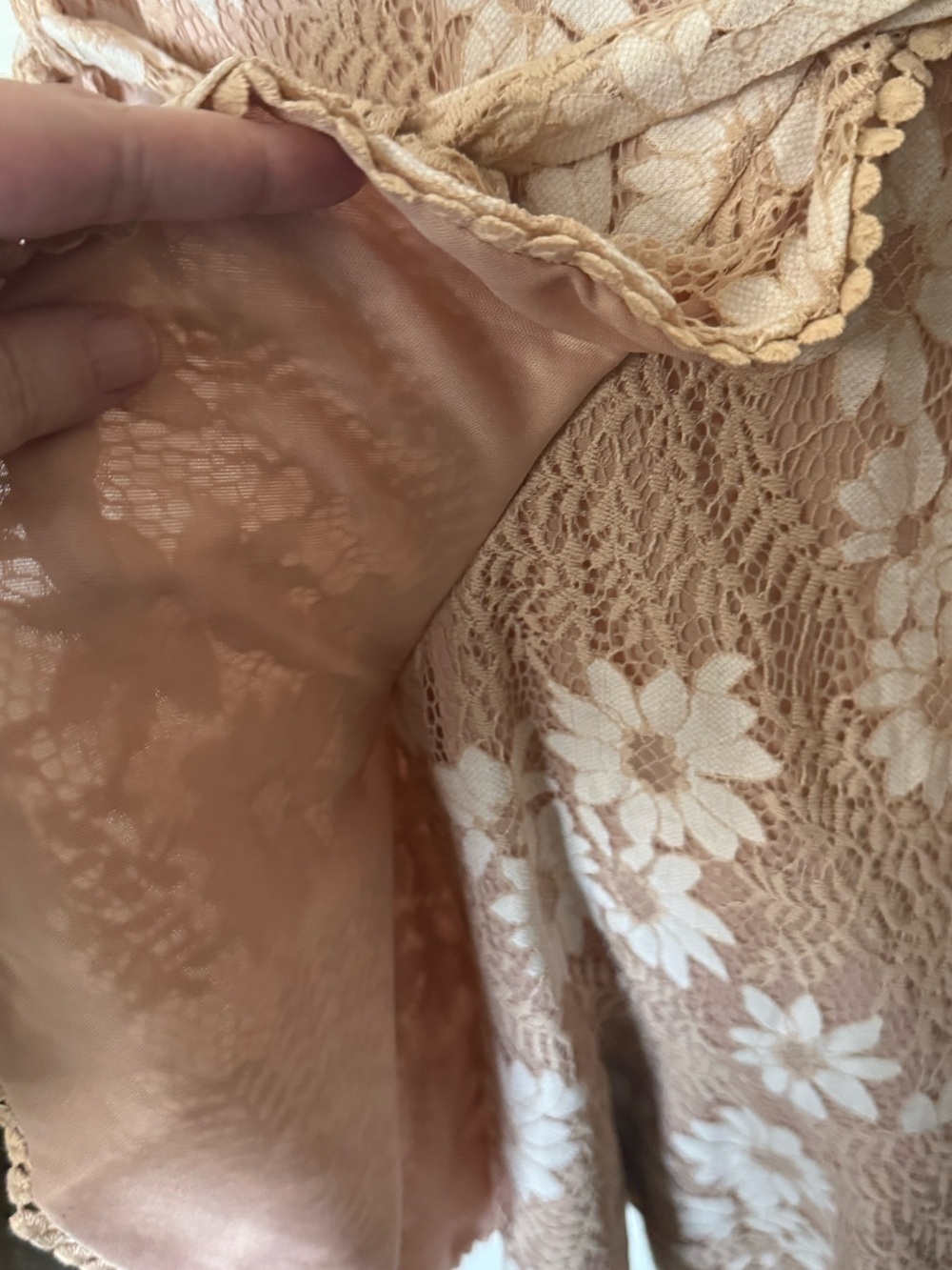 Boho Lace Floral Wrap Dress Small | Nude Blush Mini Dress Feminine Cottagecore - Picture 3 of 7